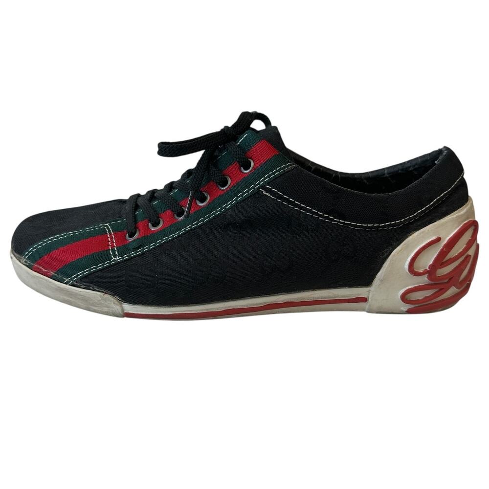 Vintage Gucci Sneakers Black Red Green White Logo Shoes EU Size 40 Women's US 8